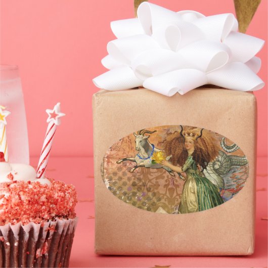 Steenbok Vrouw Geit Whimsical Plezier Ovale Sticker (Feest)