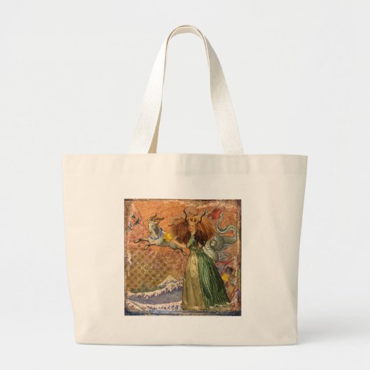 Steenbok Vrouw Geit Whimsiek Fun Grote Tote Bag (Voorkant)