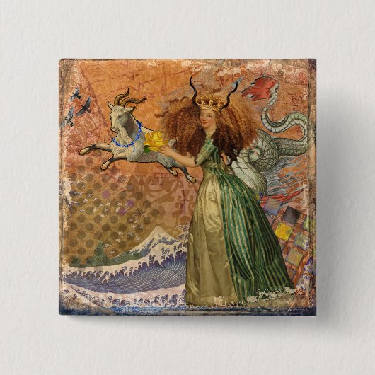 Steenbok Vrouw Geit Whimsiek Fun Vierkante Button 5,1 Cm (Voorkant)