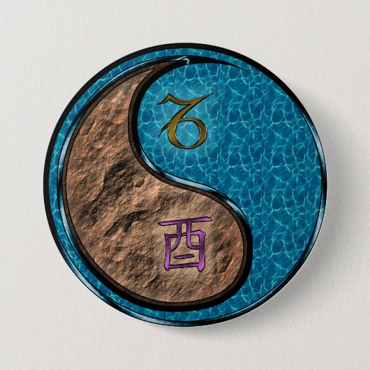 Steenbok & Water Haan Ronde Button 7,6 Cm (Voorkant)