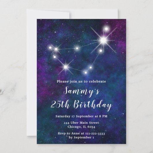 Steenbok Zodiac Constellation Verjaardagsfeest Kaart (Voorkant)