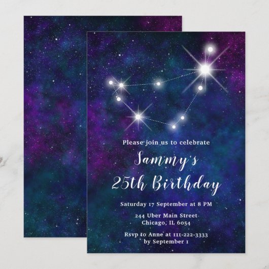 Steenbok Zodiac Constellation Verjaardagsfeest Kaart (Voorkant / Achterkant)