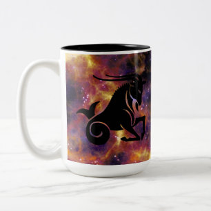 Steenbok Zodiac Galaxy Kunst – Astrologie Horoscoo Tweekleurige Koffiemok