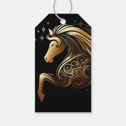 Steenbok Zodiac Gouden Paard Astrologie Cadeaulabel (Voorkant)