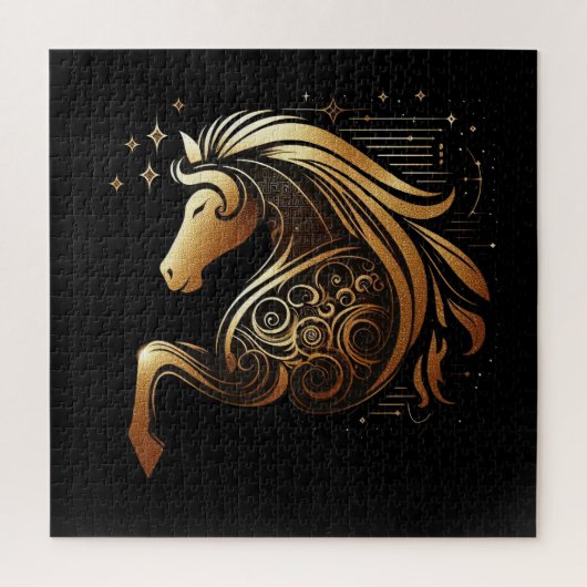 Steenbok Zodiac Gouden Paard Astrologie Legpuzzel (Verticaal)