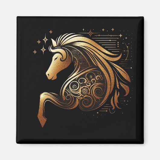 Steenbok Zodiac Gouden Paard Astrologie Magneet (Voorkant)