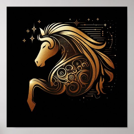 Steenbok Zodiac Gouden Paard Astrologie Poster (Voorkant)