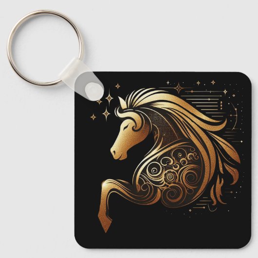 Steenbok Zodiac Gouden Paard Astrologie Sleutelhanger (Voorkant)