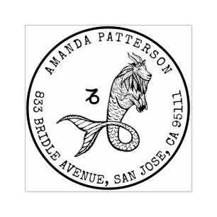 Steenbok Zodiac Hand getrokken kuif   Retouradres Rubberstempel