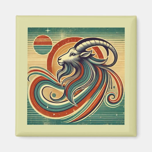 Steenbok Zodiac Magneet Retro Stijl (Voorkant)