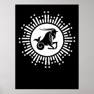 Steenbok Zodiac Sign Goat Cosmic Starburst Design Poster