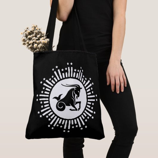 Steenbok Zodiac Sign Goat Cosmic Starburst Design Tote Bag (Dichtbij)