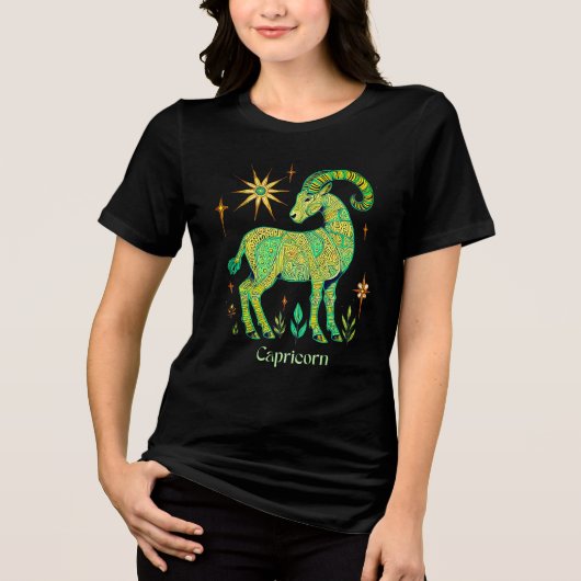 Steenbok Zodiac Sign in ingewikkelde patronen Tri-Blend Shirt (Voorkant)