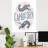  Steenbok Zodiac Sign met grillige geit Poster (Thuiskantoor)
