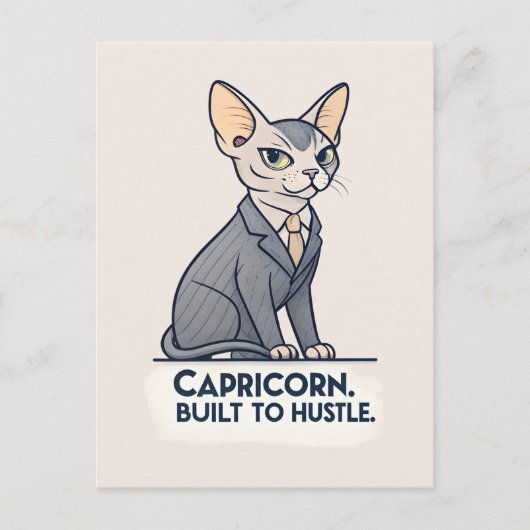 Steenbok Zodiac Sphynx Kat Built Hustle Kunst Briefkaart (Voorkant)
