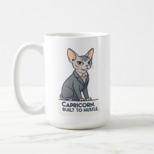 Steenbok Zodiac Sphynx Kat Built Hustle Kunst Koffiemok (Links)