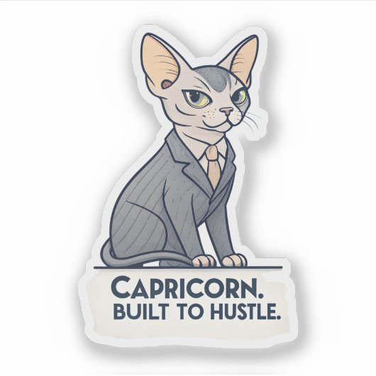 Steenbok Zodiac Sphynx Kat Built Hustle Kunst Sticker (Voorkant)