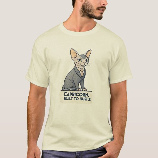 Steenbok Zodiac Sphynx Kat Built Hustle Kunst T-shirt (Voorkant)