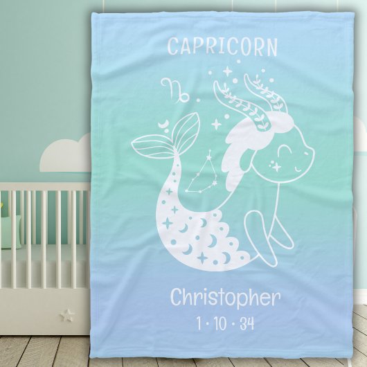 Steenbok Zodiac Sternaam Geboorte Datum Blauw Baby Fleece Deken