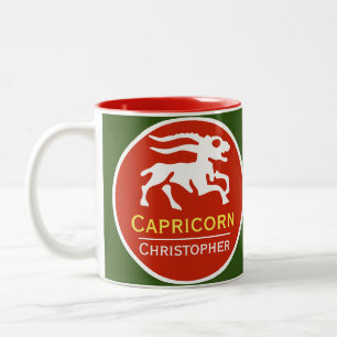 Steenbok Zodiac Sterrenbeeld met naam van de eigen Tweekleurige Koffiemok