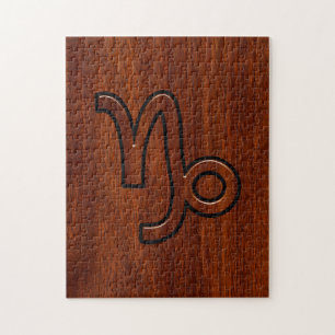 Steenbok Zodiac Symbool in Mahonie Bruin Legpuzzel