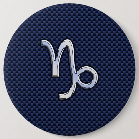 Steenbok Zodiac Symbool Navyblauw Koolstofvezel Ronde Button 6,0 Cm (Voorkant)
