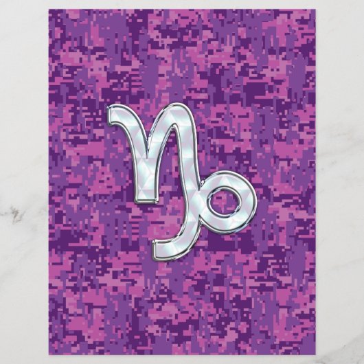Steenbok Zodiac Symbool op Fuchsia Digitale Camo Flyer (Voorkant)