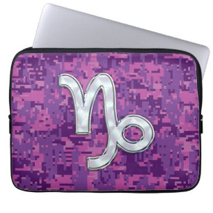  Steenbok Zodiac Symbool op Roze Camouflage Laptop Sleeve