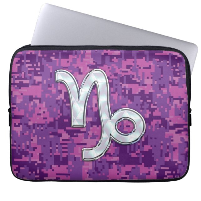  Steenbok Zodiac Symbool op Roze Camouflage Laptop Sleeve (Voorkant)