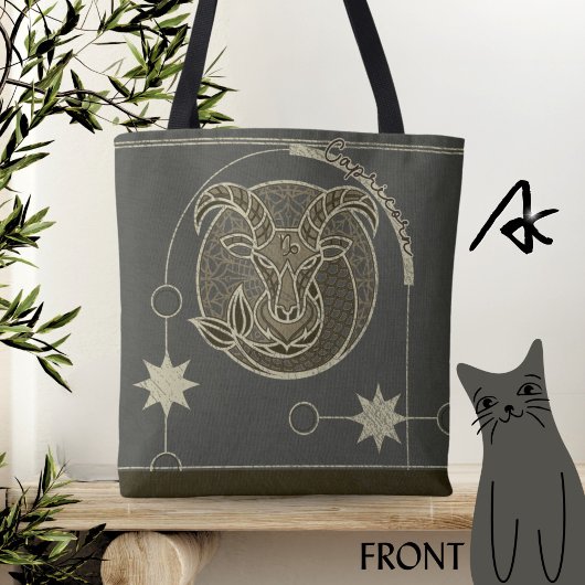Steenbok Zodiac Teken Bruin en Grijs Mandala Tote Bag
