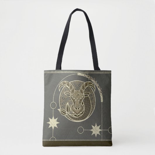 Steenbok Zodiac Teken Bruin en Grijs Mandala Tote Bag (Voorkant)