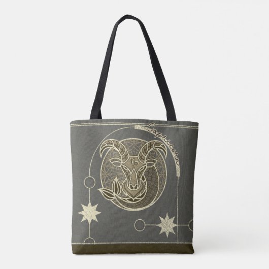 Steenbok Zodiac Teken Bruin en Grijs Mandala Tote Bag (Achterkant)