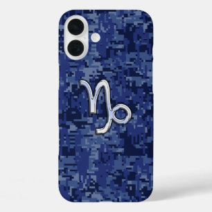 Steenbok Zodiac Teken op marineblauwe camo iPhone 16 Plus Hoesje