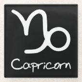 Steenbok Zodiac Teken op zwarte achtergrond Glazen Onderzetter (Voorkant)