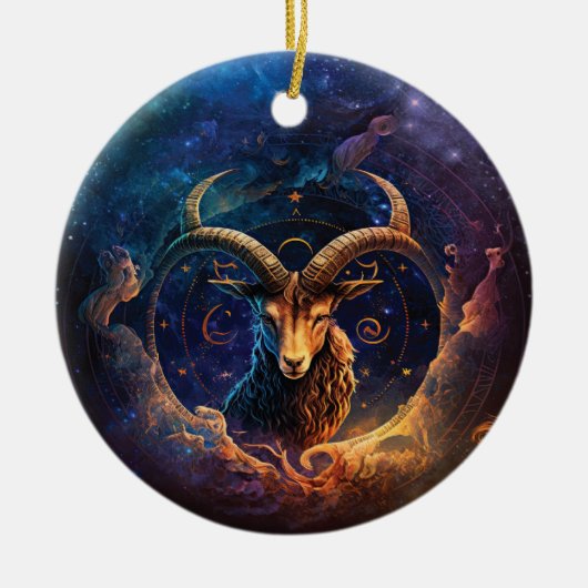 Steenbok Zodiac Teken Waterverf Ontwerp Keramisch Ornament (Voorkant)