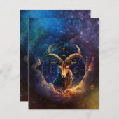 Steenbok Zodiac Teken Waterverf Ontwerp Notitiekaartje (Voorkant / Achterkant)