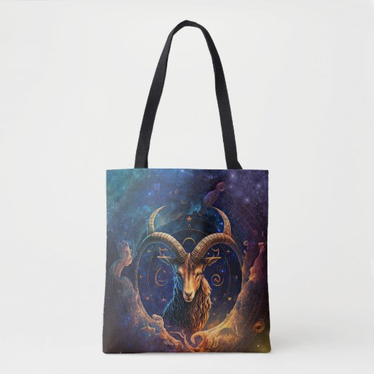 Steenbok Zodiac Teken Waterverf Ontwerp Tote Bag (Voorkant)