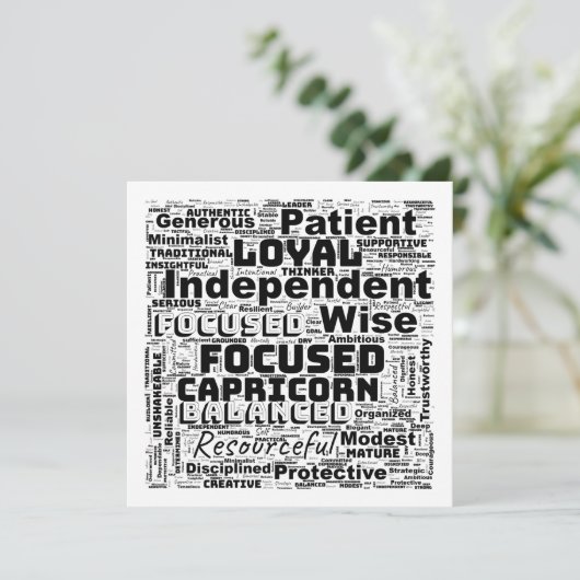 Steenbok Zodiac Word Cloud Inspiration Flat Kaart (Staand voorkant)