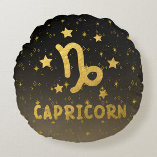 Steenbok Zodiac Zwart en Goud Rond Kussen