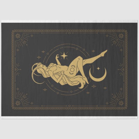 Steenbok Zwart En Goud Mystieke Zon en Maan Tissuepapier (Voorkant)