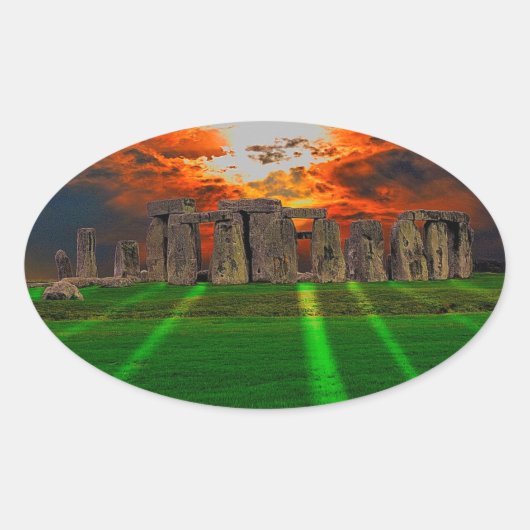 Steenhenge Standing Stones bij Sunset Ovale Sticker (Voorkant)