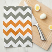 Steenkool en Oranje Chevron Stripes Theedoek (Quarter Fold)