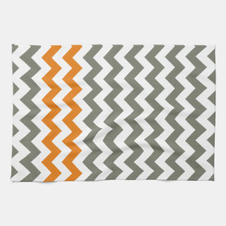 Steenkool en Oranje Chevron Stripes Theedoek