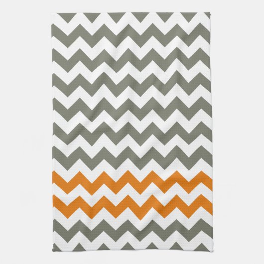 Steenkool en Oranje Chevron Stripes Theedoek (Verticaal)