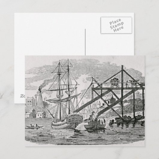Steenkool laden op vrachtschepen briefkaart (Voorkant / Achterkant)