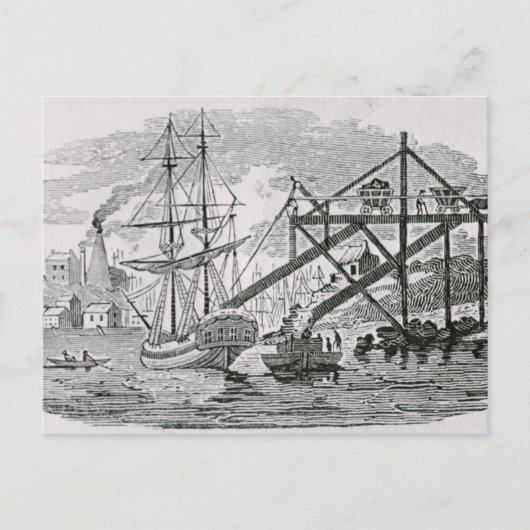 Steenkool laden op vrachtschepen briefkaart (Voorkant)