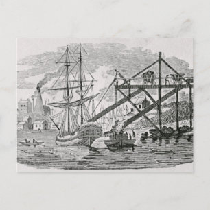 Steenkool laden op vrachtschepen briefkaart