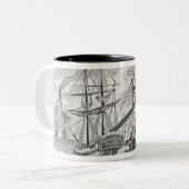 Steenkool laden op vrachtschepen tweekleurige koffiemok (Voorkant links)