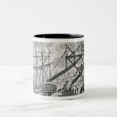 Steenkool laden op vrachtschepen tweekleurige koffiemok (Center)