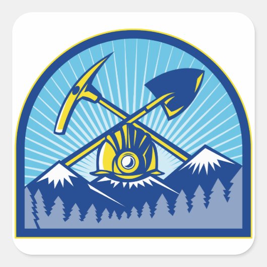 Steenkool Miner Hardhat Pick Ax Shovel Retro Vierkante Sticker (Voorkant)